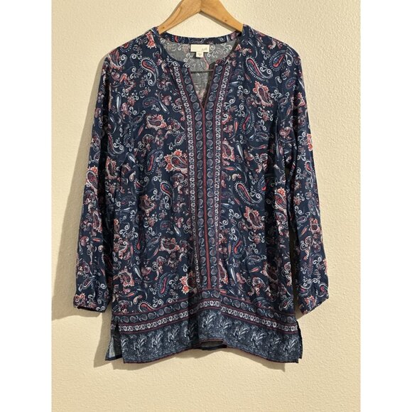 J Jill Womens Tunic Top Size XS Blue Paisley Floral Western Boho Coastal 18583 - Picture 2 of 14